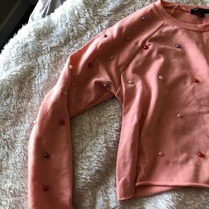Pink beaded cropped sweatshirt